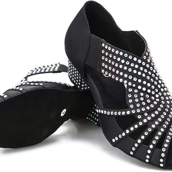 Women Satin Rhinestone Dance Shoes Ballroom Latin Salsa Bachata 7.5 - Picture 5 of 6